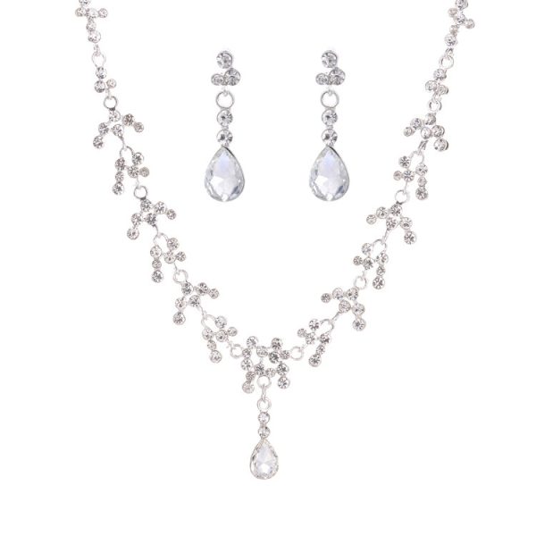 Korean Female Wedding Diamond Necklace Earrings Set Drop Bride Jewelry Wholesale Supply Of Foreign Hot Money