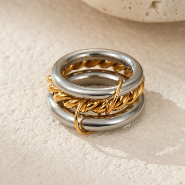 Stacked Color Matching Stainless Steel Ring Set 18K Gold Plating Exaggerated Personalized Hand Jewelry