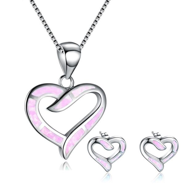 Peach Heart Necklace Ear Stud Accessories Set
