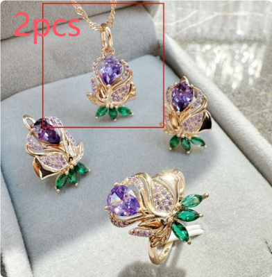Rose Gold Jewelry Suit Color Retaining Ring Earrings Necklace Three-piece Set