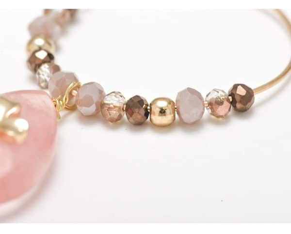 Women Fashion Natural Stone Hoop Earrings With Pink Waterdrop Stone