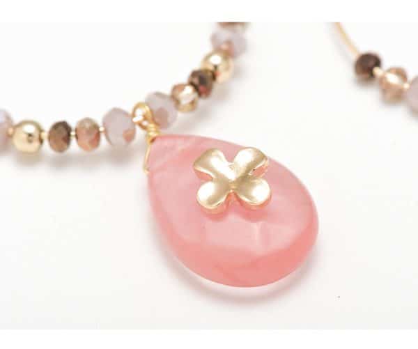 Women Fashion Natural Stone Hoop Earrings With Pink Waterdrop Stone