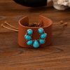 Vintage Western Denim Blue Turquoise Animal Leather Bracelet