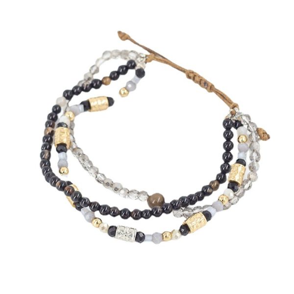 Multi-layer Winding Natural Stone Beaded Alloy Bracelet