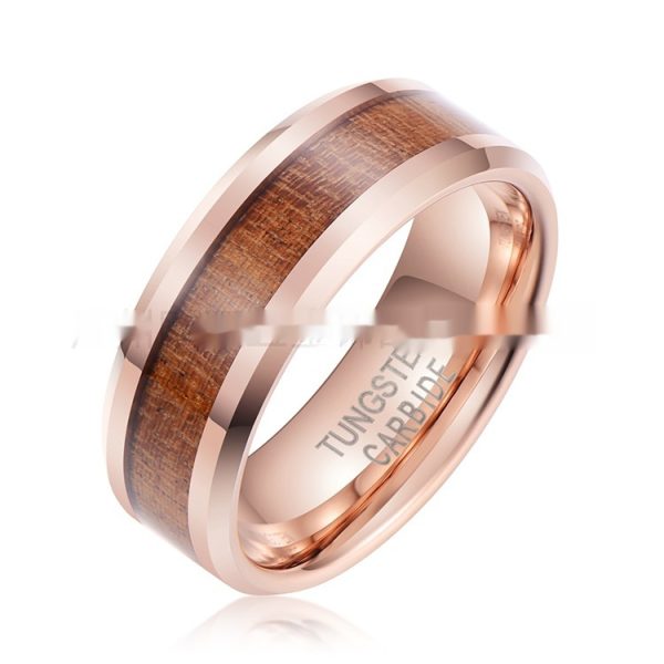Hair 8mm Wood Leather Ugyen Ring Men's Tungsten Gold Jewelry