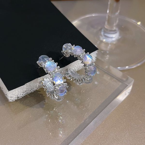 Full Rhinestone Zircon C- Shaped Circle Ear Studs