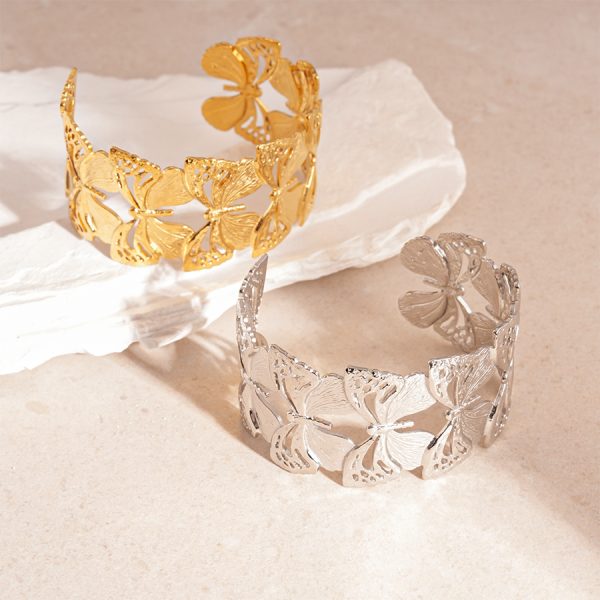 Women's Simple Titanium Steel Butterfly Open-end Bracelet