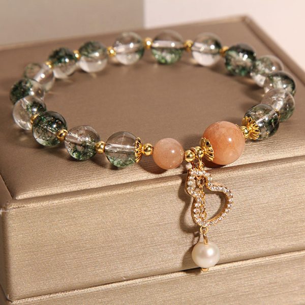 Green Phantom Quartz Crystal Female Niche Mori Style Simple Calabash Pendent Bracelet