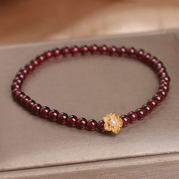 Red Stone Bead String Yellow Flower Accessories Bracelet