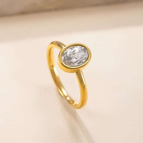 Stainless Steel Ornament Oval Zircon Simple Advanced Titanium Steel Ring