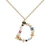 English Letter Necklace Female Colorful Crystals Gem S925 Pure