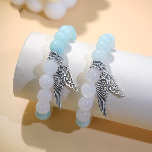 Original White Stone Chalcedony Bracelet Angel Wings Cool High Sense