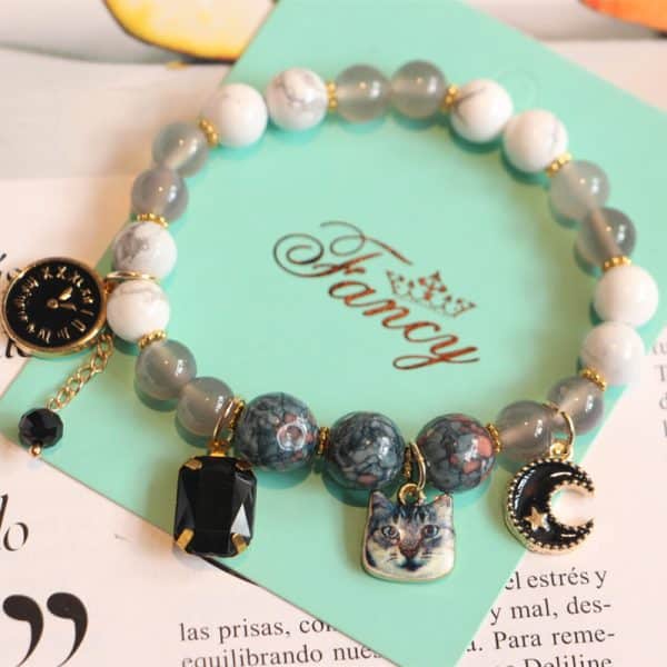 Natural stone agate cat bracelet