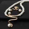 European fashion diamond crystal pearl necklace earrings set bride wedding accessories wholesale CMT058