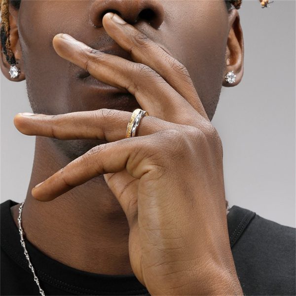 Gold And Silver Color Blocked Tang Grass Pattern Ring