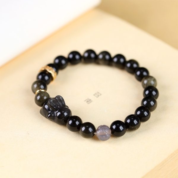Creative Niche Cute Lying Rabbit Simple Obsidian Bracelet