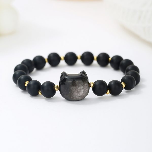 Natural Stone Cat Head Bracelet Gray Moonlight