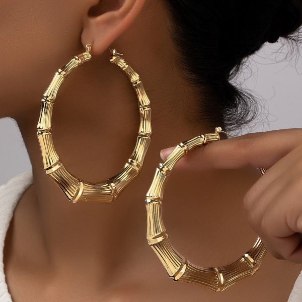 European And American Oversized Bamboo Earrings Exaggerated Golden Big Circle