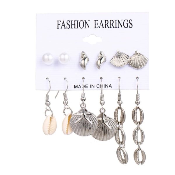 Conch Series Earrings Female Starfish Shell Seaside Beach Style Earrings 6 Pairs Set
