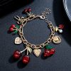 Cherry Alloy Peach Heart Bow Pendant Adjustable Bracelet