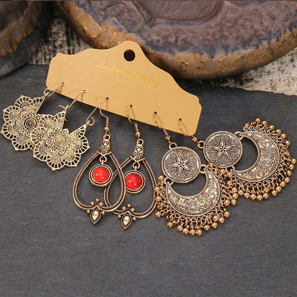 Fashion Tassel Water Drop Geometric Earrings Set