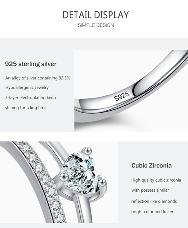 S925 Loving Heart In Sterling Silver Zircon Ring Light Luxury