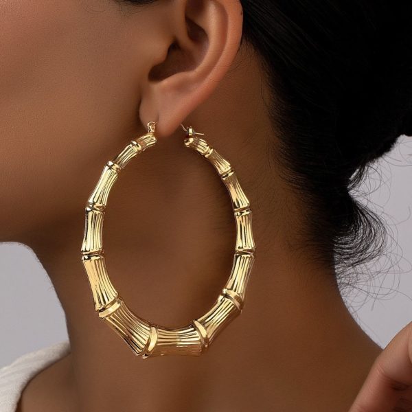 European And American Oversized Bamboo Earrings Exaggerated Golden Big Circle