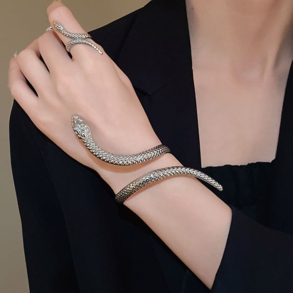 2-piece Set Exaggerated Twisted Winding Simulated Snakes Opening Ring Bracelet