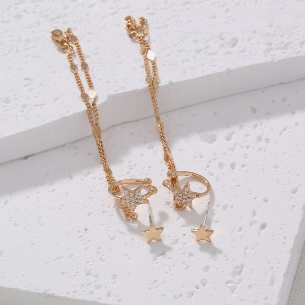 Ear Bone Clip Ear Line Integrated Long Tassel Earrings Micro Set Zircon Five Pointed Star Earrings Ear Clip Jewelry