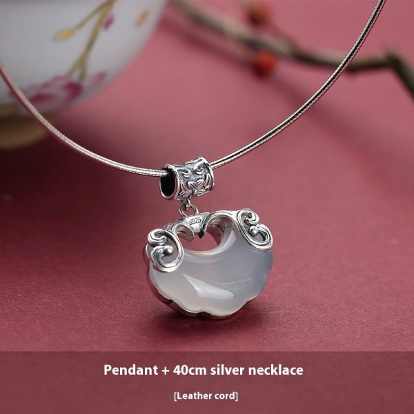 Jade Top Koi Sterling Silver Jade Pendant Natural Chalcedony Longevity Lock Collar