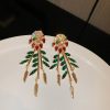 Diamond Drop Finger Feather Earrings