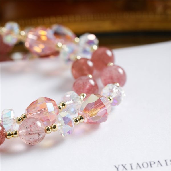 Simple Strawberry Quartz Zircon Bracelet For Women