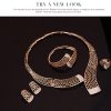 Fashion Alloy Hollow Textured Diamond Necklace Earrings Bracelet Ring Jewelry Set