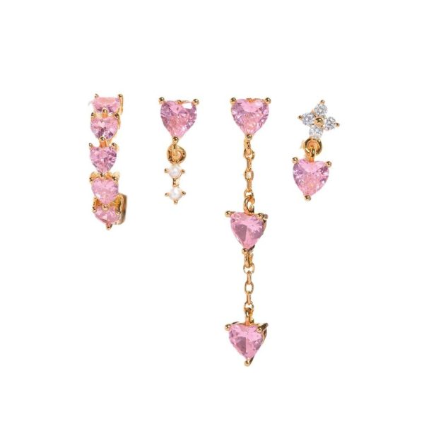 Sweet Elegant Heart Ear Studs 4-piece Set