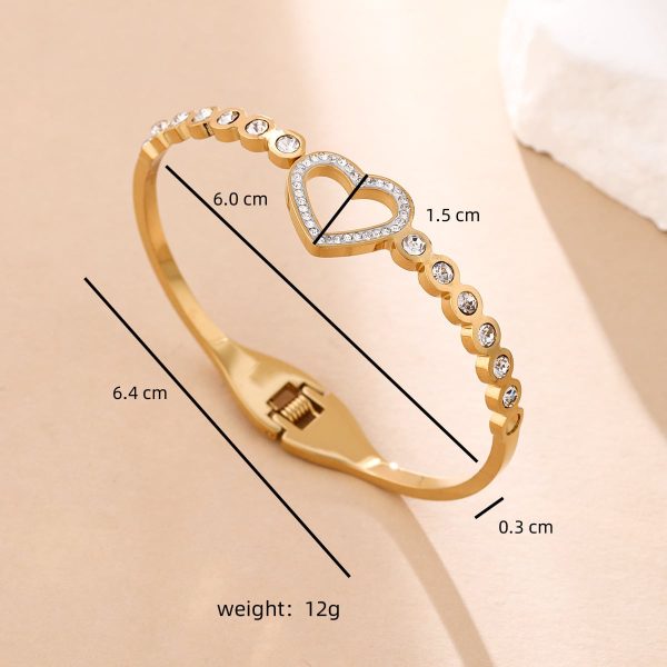 Titanium Steel Heart Love Heart Multi-Diamond Bracelet