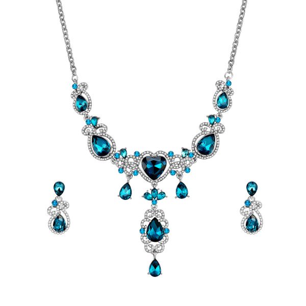 Bridal Set Two Piece Jewelry Blue Love Alloy Necklace