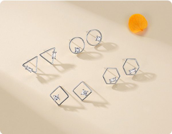 S925 Sterling Silver Circle Hollow Diamond Stud Earrings