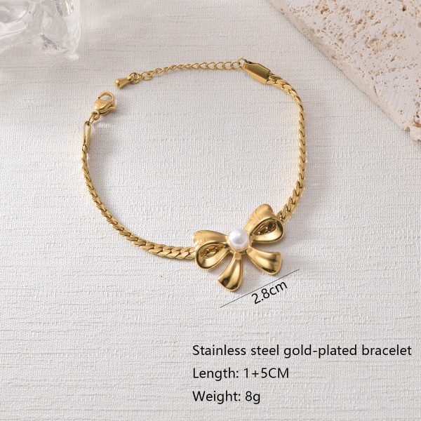 Heart Bracelet Stainless Steel Gold-plated Pearl Handmade Chain