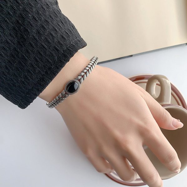 Retro Wheat Stitching Black Onyx Bracelet For Women
