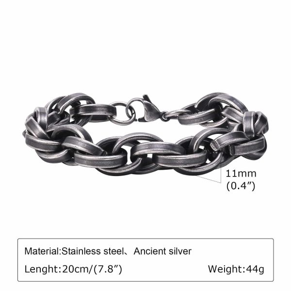 Stainless Steel Twist Thick Retro Male Gray Bracelet