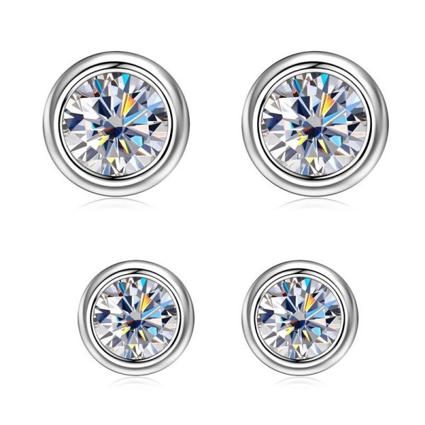 Round Moissanite Stud Earrings Bubble Couple S925 Silver