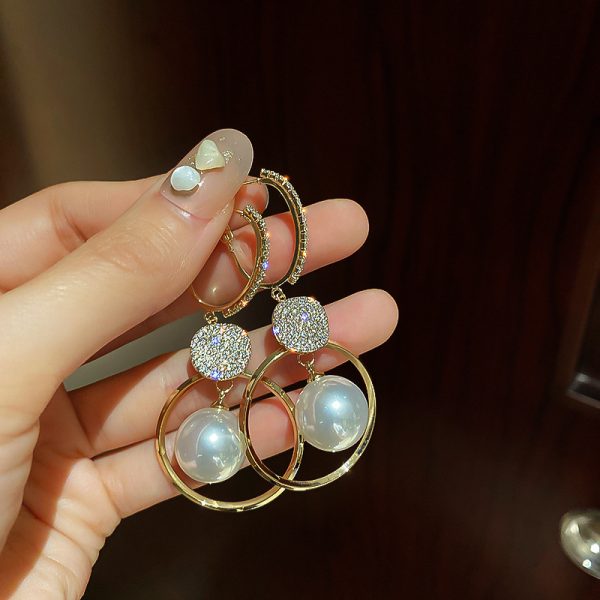 Fashion Simple Long Pearl Circle Earrings