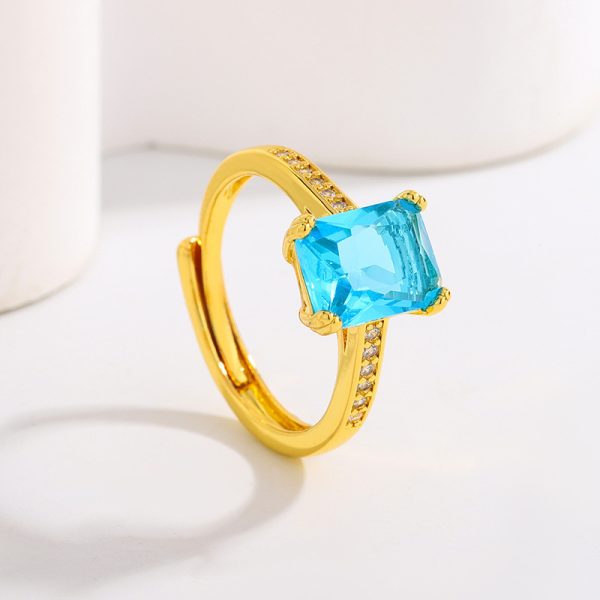 Fashion Japanese Style Simple Retro Electroplated 18K Square Zircon Ring