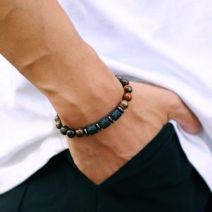 Natural Tiger Eye Volcanic Rock Beaded Bracelet