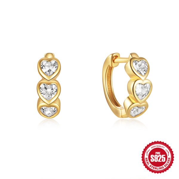 925 Sterling Silver Heart-shaped Diamond Earclip Earrings