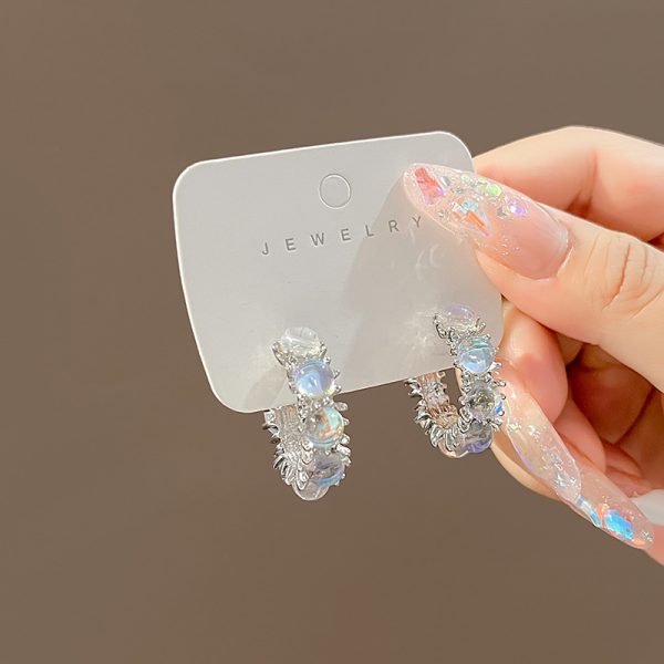 Full Rhinestone Zircon C- Shaped Circle Ear Studs