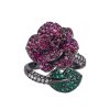 Gold-plated Simulation Red Corundum Black Gold Flower Personality Ring