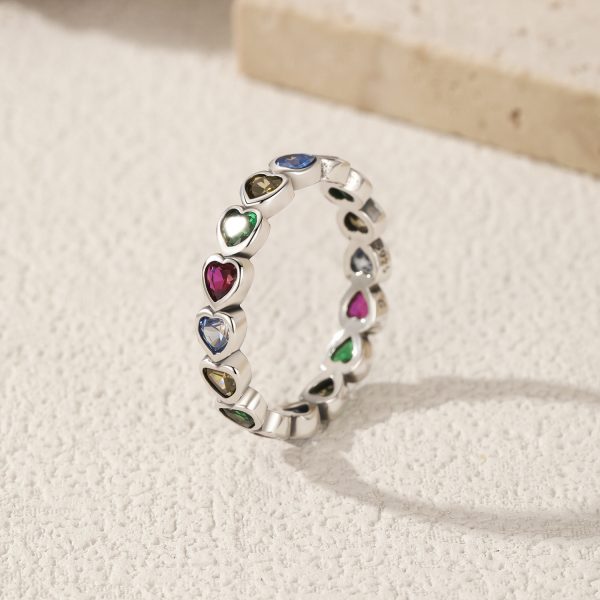 S925 Sterling Silver French Retro Distressed Love Heart-shaped Ring