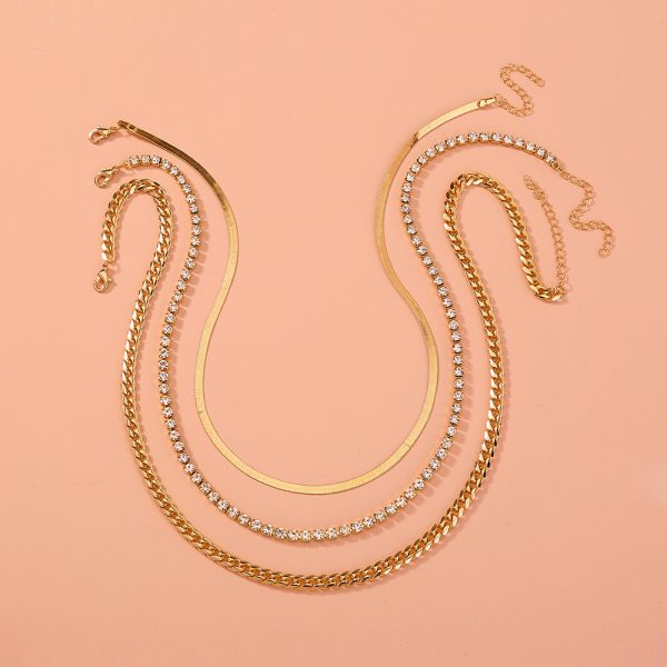 Exaggerated street shot thick plaid chain jewelry, light luxury set diamond multi-layer detachable necklace
