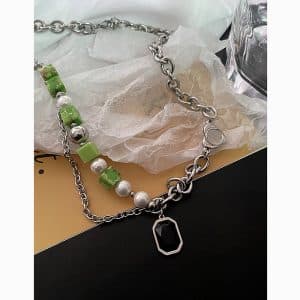Green Natural Stone Panel Necklace